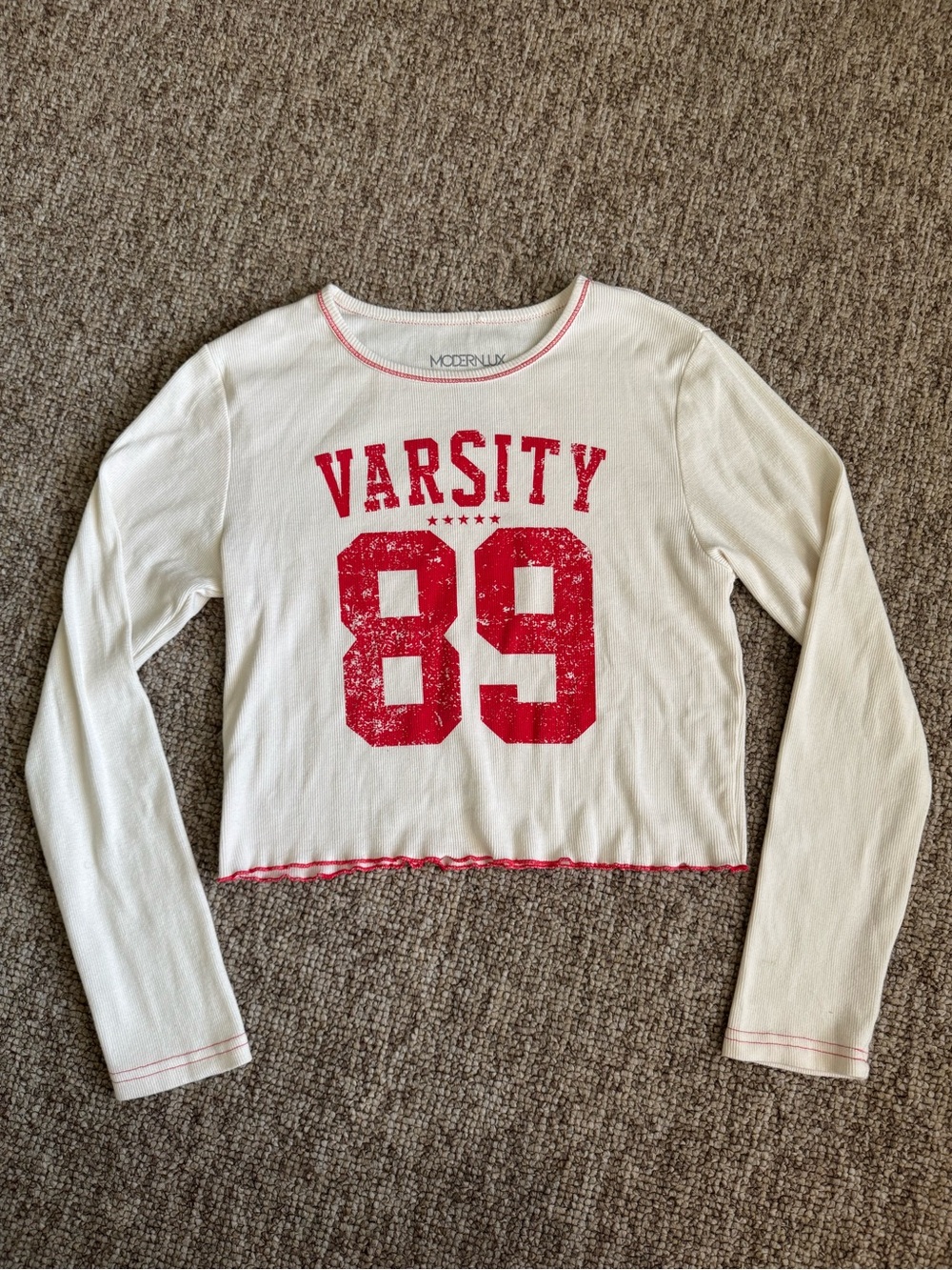 Modern Lux Women's Varsity Graphic Long Sleeve Crop Top